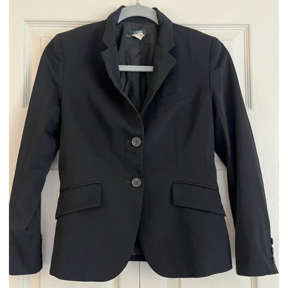 VTG J. Crew Black 2 Button Blazer Suit Jacket 100% Wool Women’s Size Petite 2